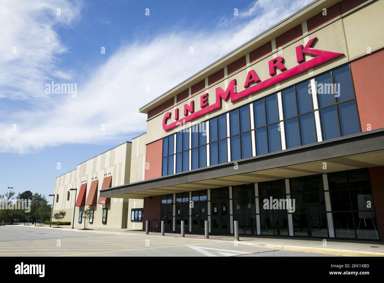 A logo sign outside of a Cinemark movie theater location in Chesapeake