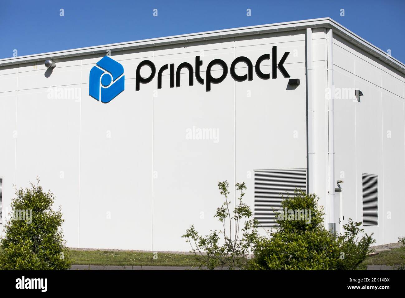 A logo sign outside of a facility occupied by Printpack in Newport News