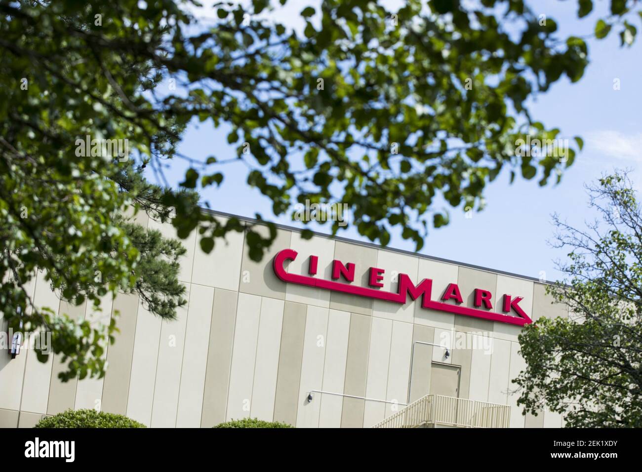 A logo sign outside of a Cinemark movie theater location in Chesapeake