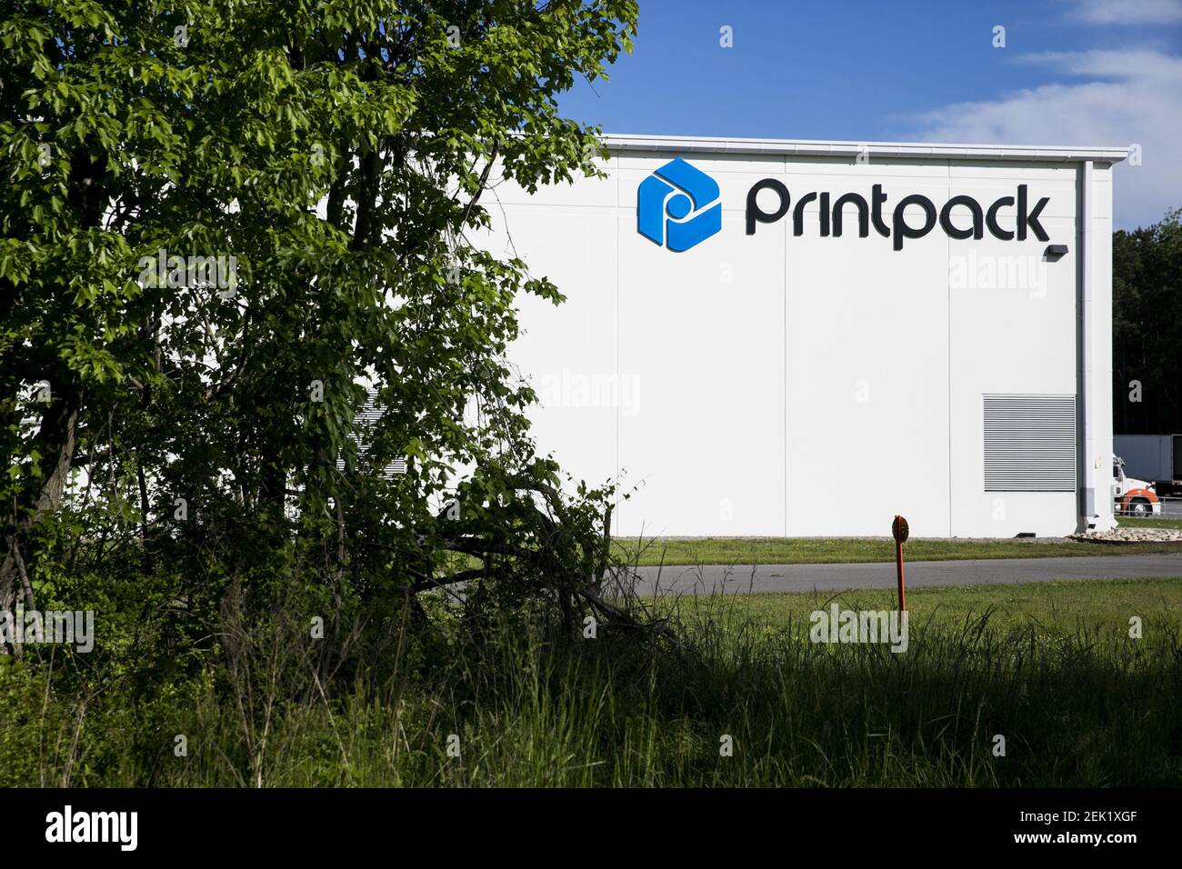 A logo sign outside of a facility occupied by Printpack in Newport News