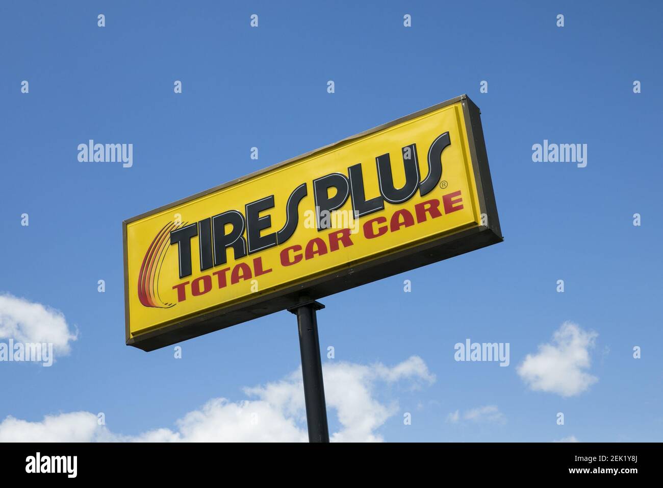 A logo sign outside of a Tires Plus retail store location in Harrisburg, Pennsylvania on May 4