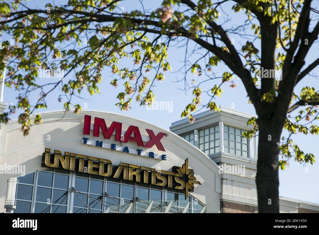 A logo sign outside of a United Artists movie theater location in King