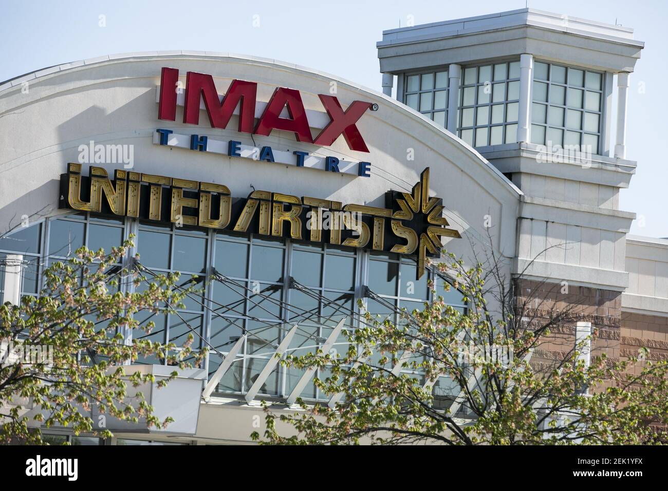 A logo sign outside of a United Artists movie theater location in King