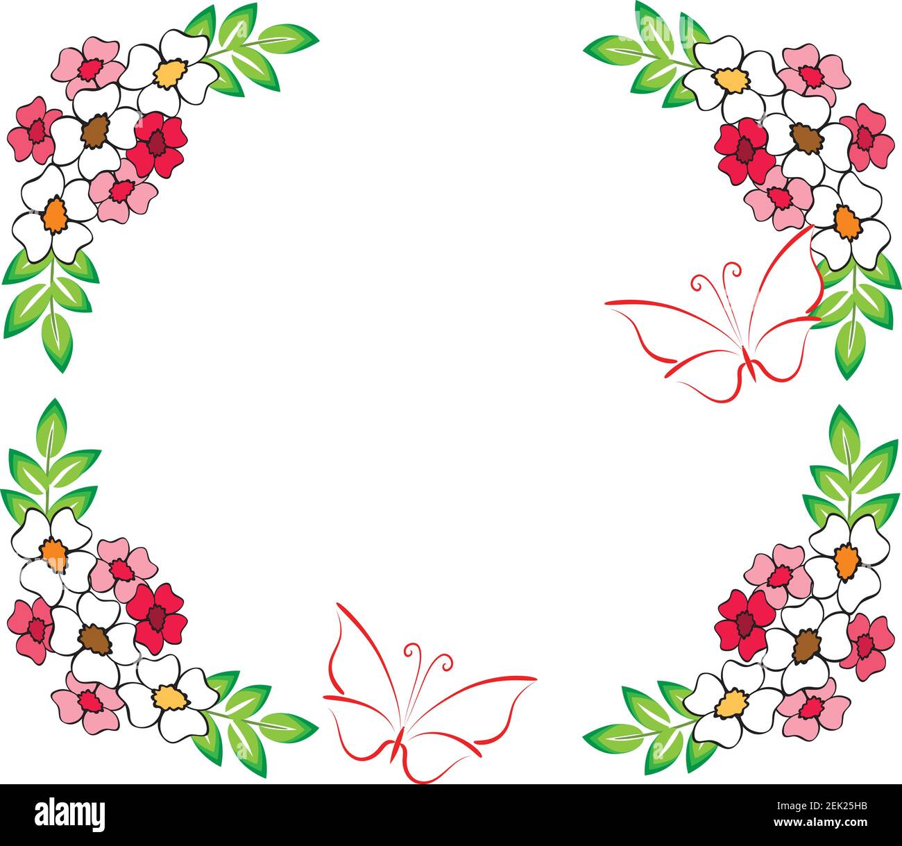 vector flowers butterfly border frame care background design Stock ...