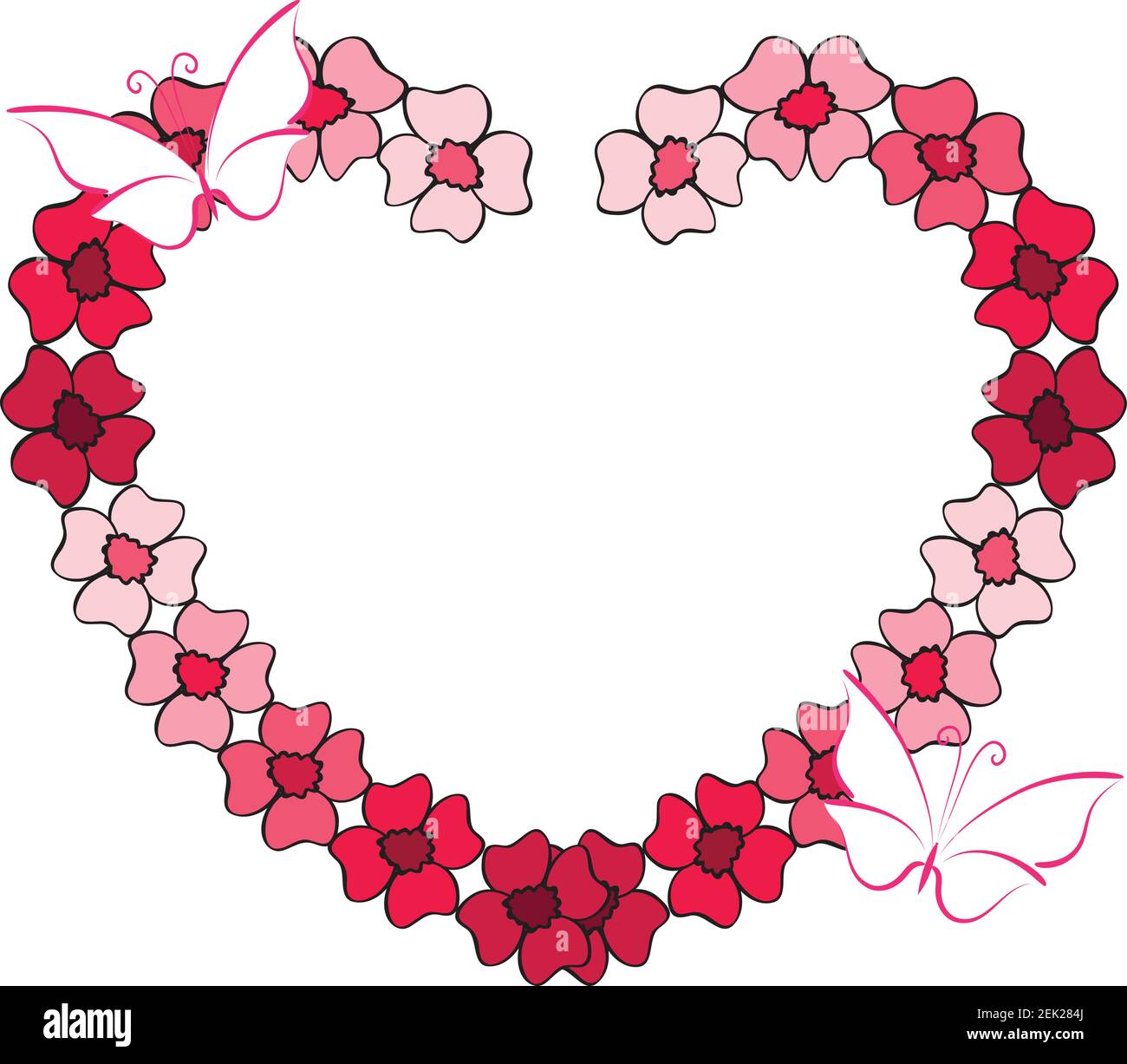 vector flowers butterfly heart shape border frame care background design  Stock Vector Image & Art - Alamy