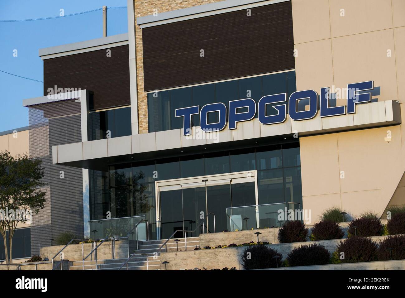 A logo sign outside of Topgolf location in Ashburn, Virginia on May 13