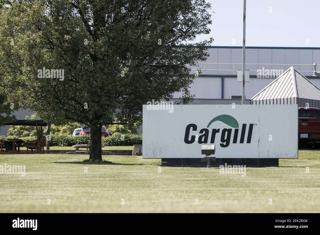 A logo sign outside of a Cargill poultry processing plant in Mt