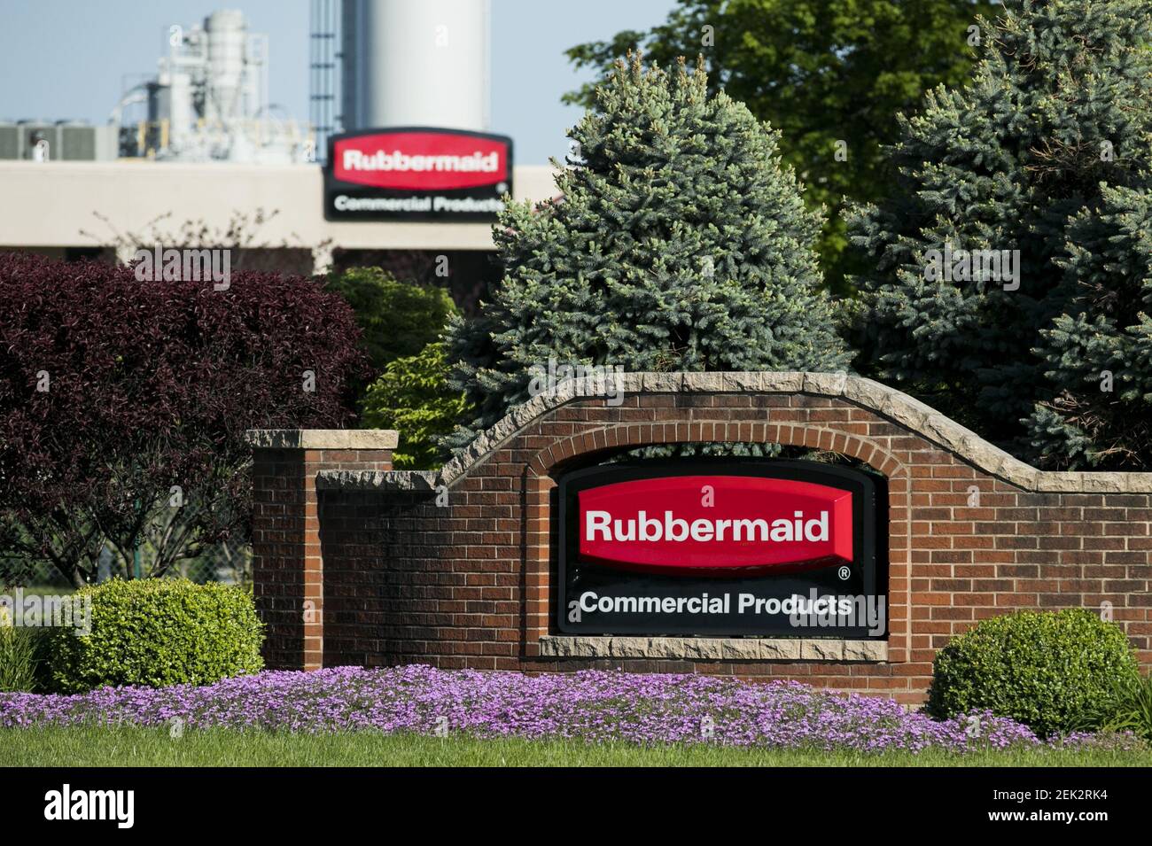 A logo sign outside of a facility occupied by Rubbermaid in Winchester