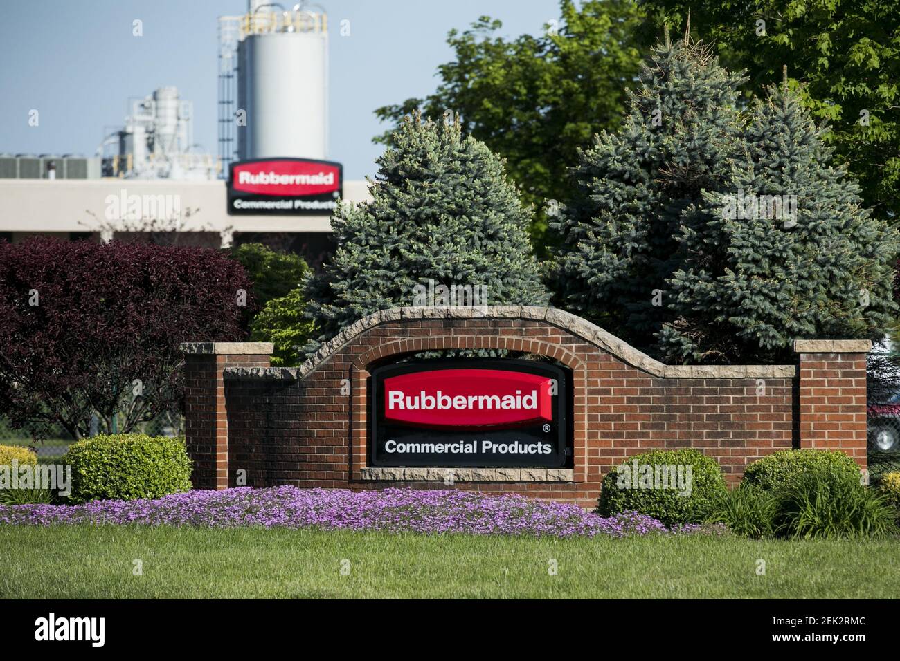 A logo sign outside of a facility occupied by Rubbermaid in Winchester