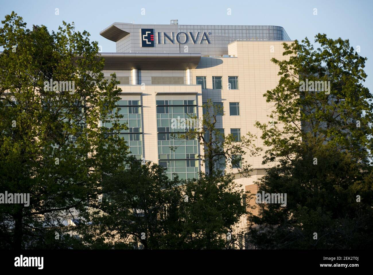 A logo sign outside of the Inova Loudoun Hospital in Leesburg, Virginia