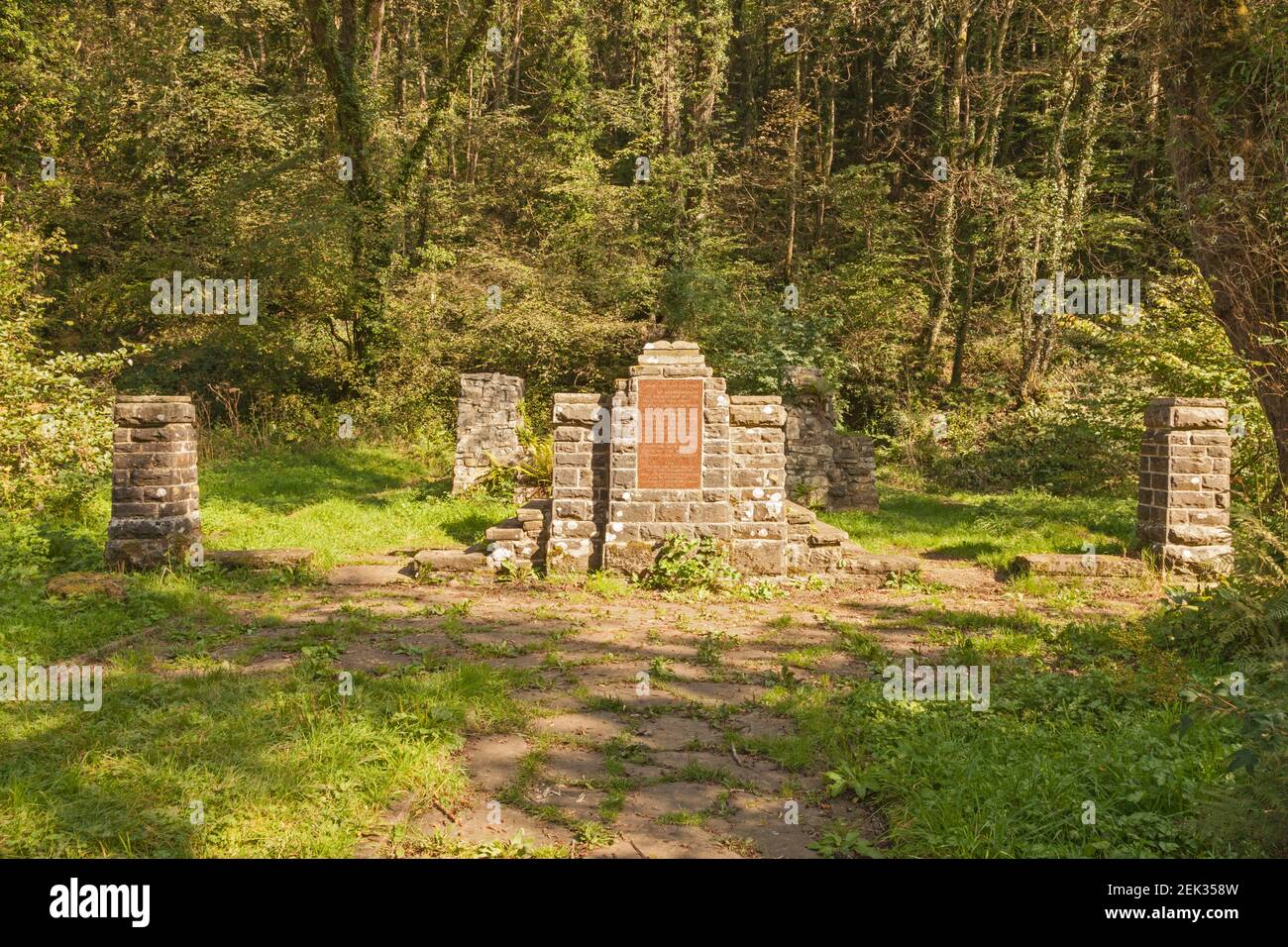 Site of Pre-reformation Chapel of Trinity Well. Marked as first Baptist Church in Wales (1649-60).  Ilston Cwm, Gower Peninsula, Swansea, S Wales, UK Stock Photo