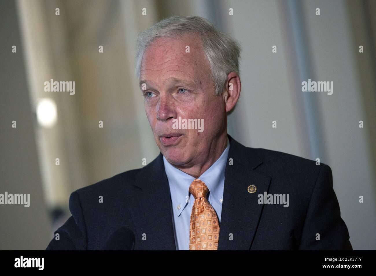 United States Senator Ron Johnson (Republican of Wisconsin) speaks to members of the media prior to a U.S. Senate Committee on Homeland Security and Governmental Affairs meeting in the Senate Russell Office Building in Washington D.C., U.S., on Wednesday, May 20, 2020, as the committee considers a motion to issue a subpoena to Blue Star Strategies. Credit: Stefani Reynolds / CNP/Sipa USA Stock Photo