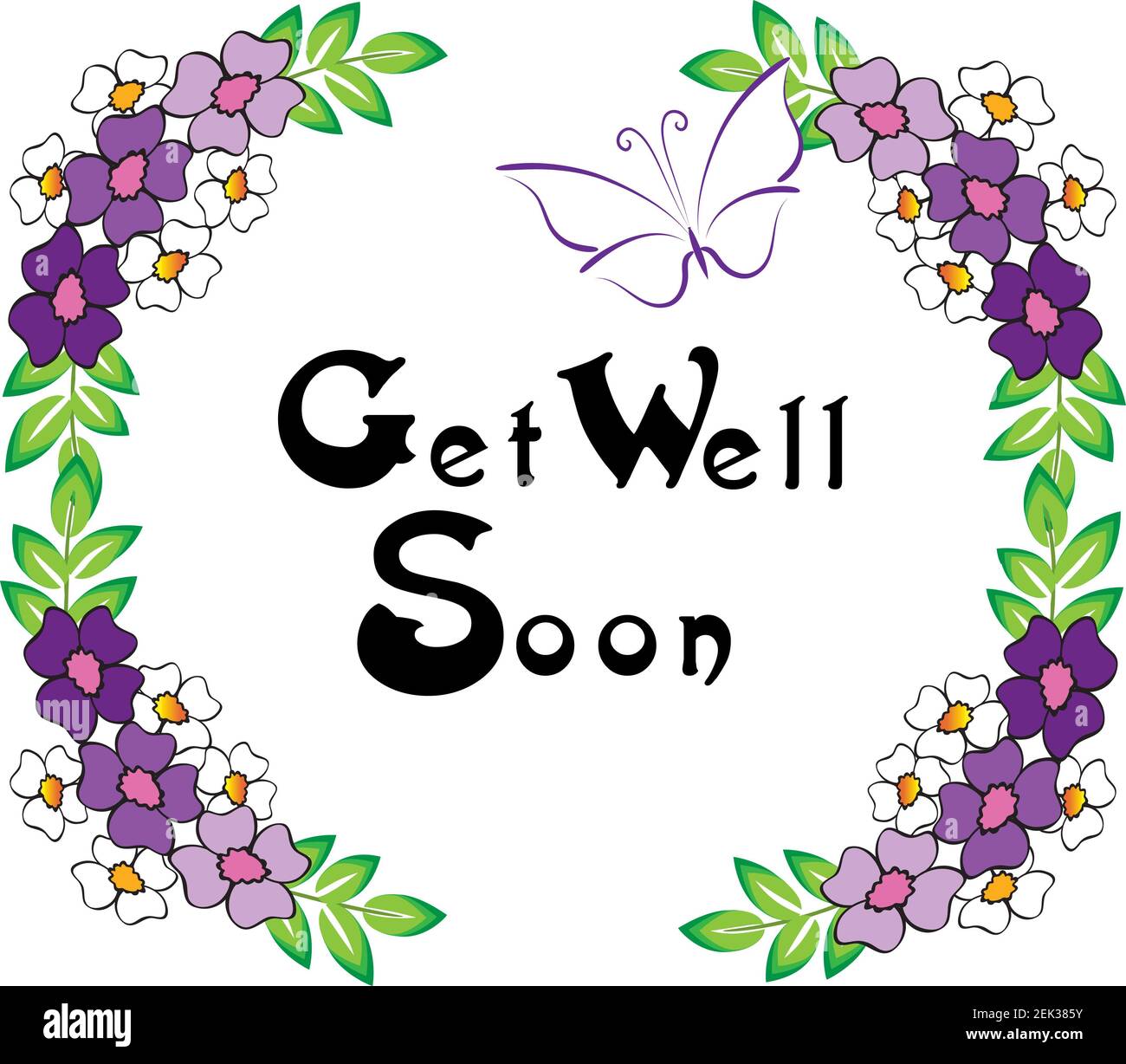 get well soon with vector flowers border design Stock Photo Alamy