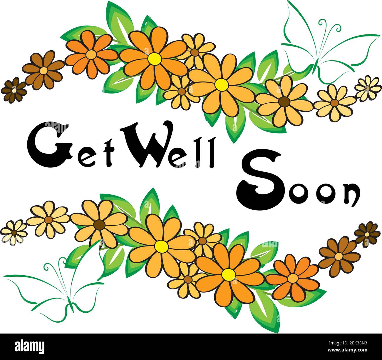 get well soon with vector flowers border design Stock Photo Alamy