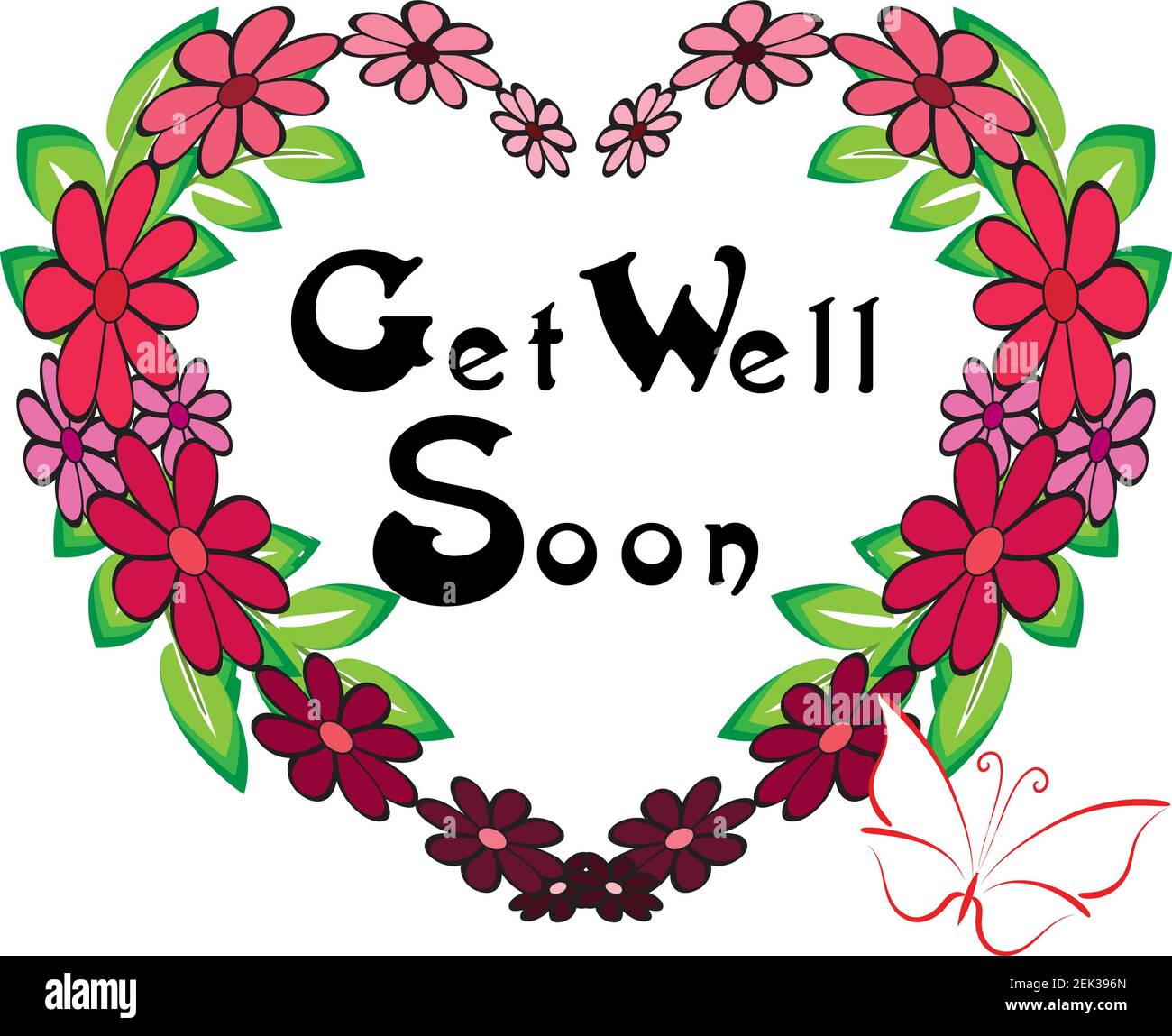 get well soon with vector flowers border design Stock Photo - Alamy