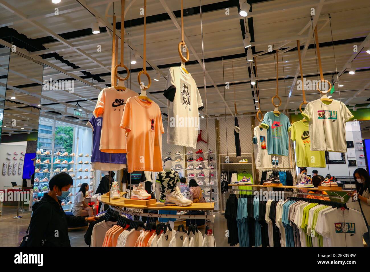 People shop at the Nike Kicks Lounge L1 2.0 experience store in Hangzhou  city, east China's Zhejiang province, 20 May 2020. (Photo by Zhan  Yu/ChinaImages/Sipa USA Stock Photo - Alamy