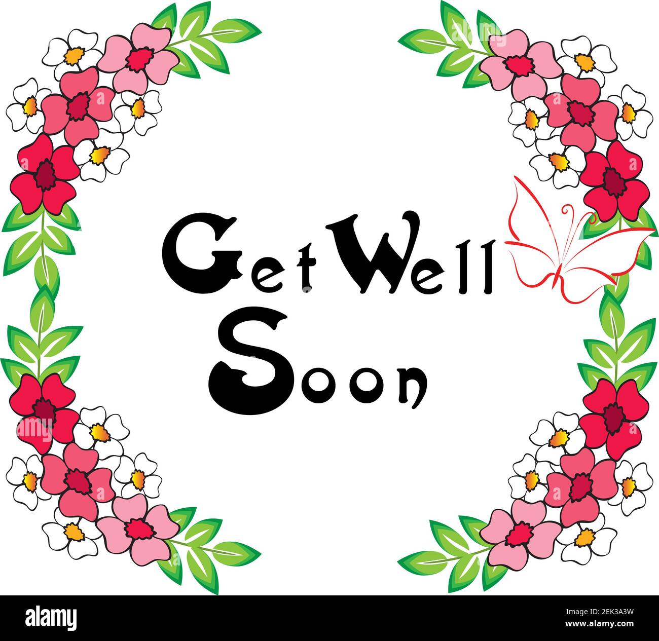 get well soon with vector flowers border design Stock Photo Alamy
