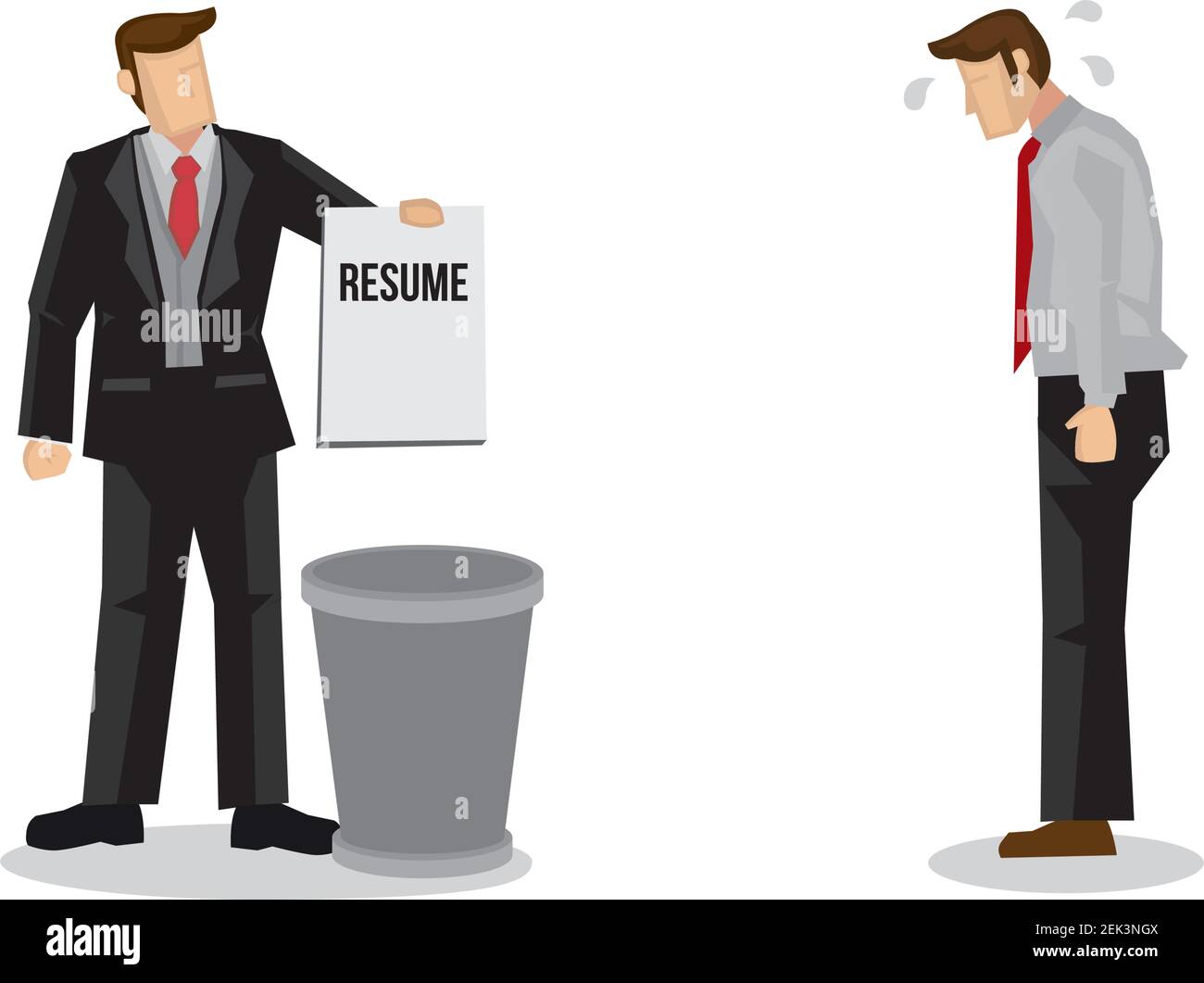 Recruiter throwing away the resume of a job applicants. Concept of rejection, depression and the poor job market. Vector illustration. Stock Vector