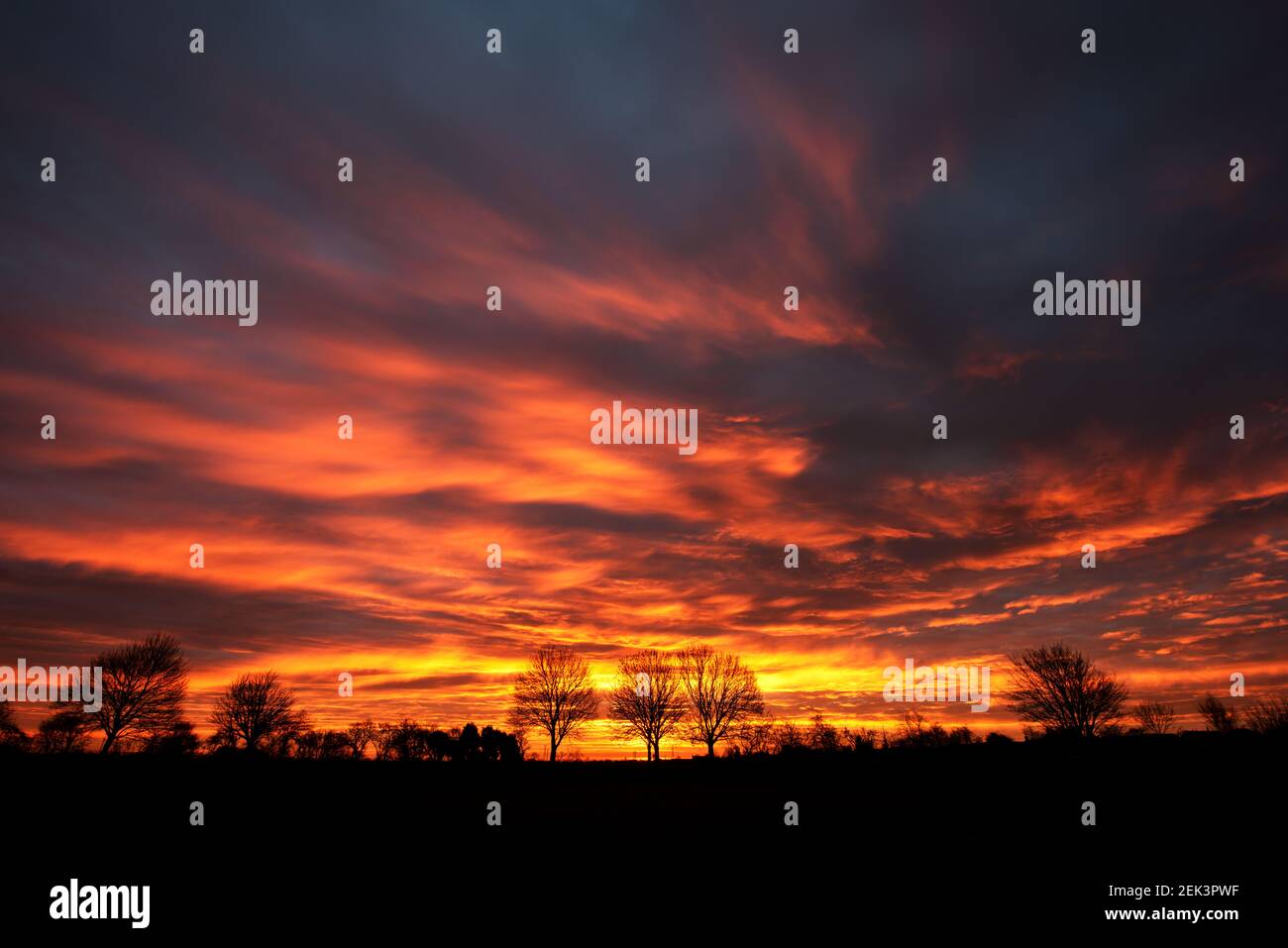 Bingham, Nottinghamshire, UK. 23rd Feb 2021. The sunrise over Bingham, Nottinghamshire. Neil Squires/Alamy Live News Stock Photo