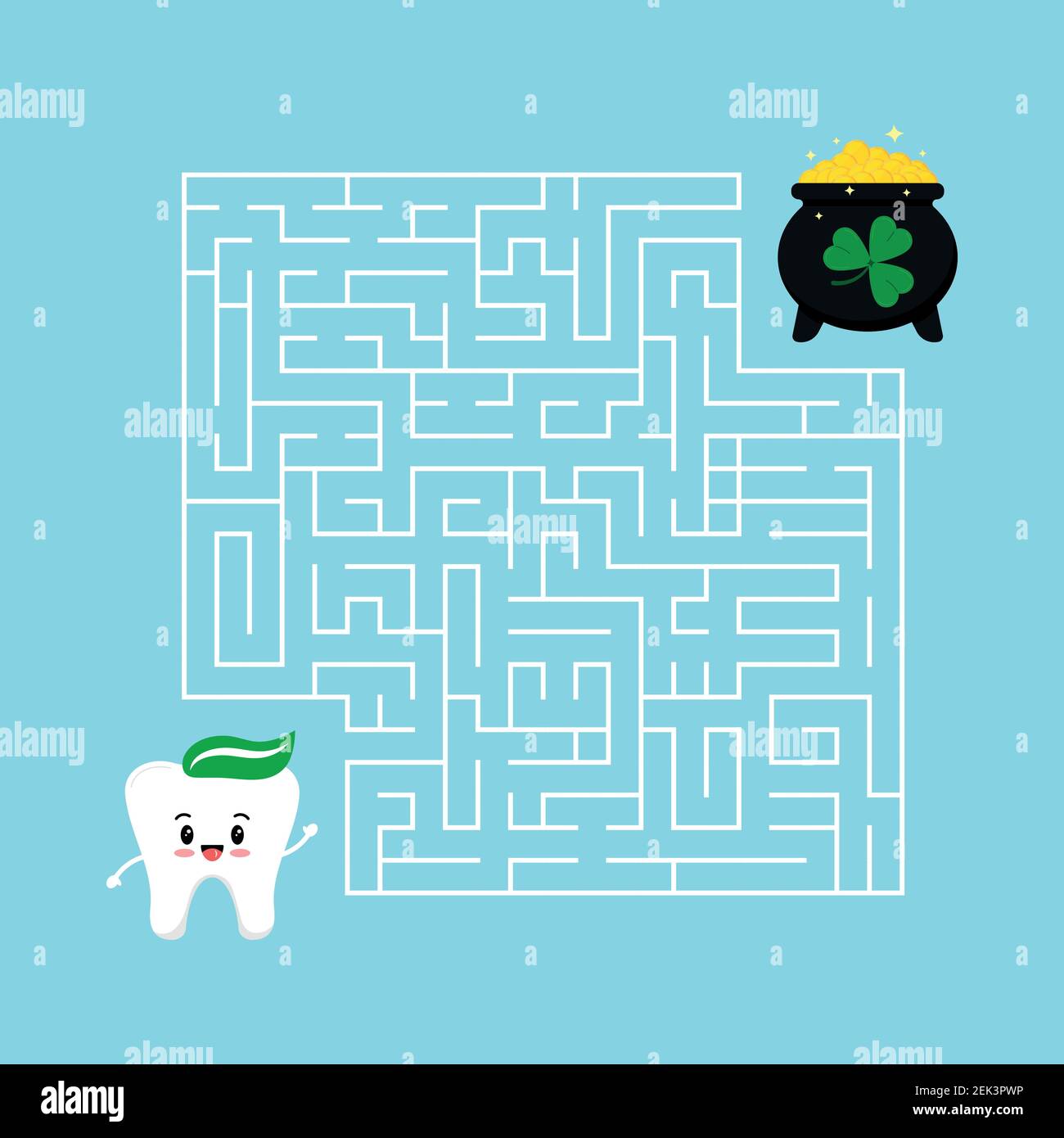 Saint Patrick day tooth kids maze game. Stock Vector
