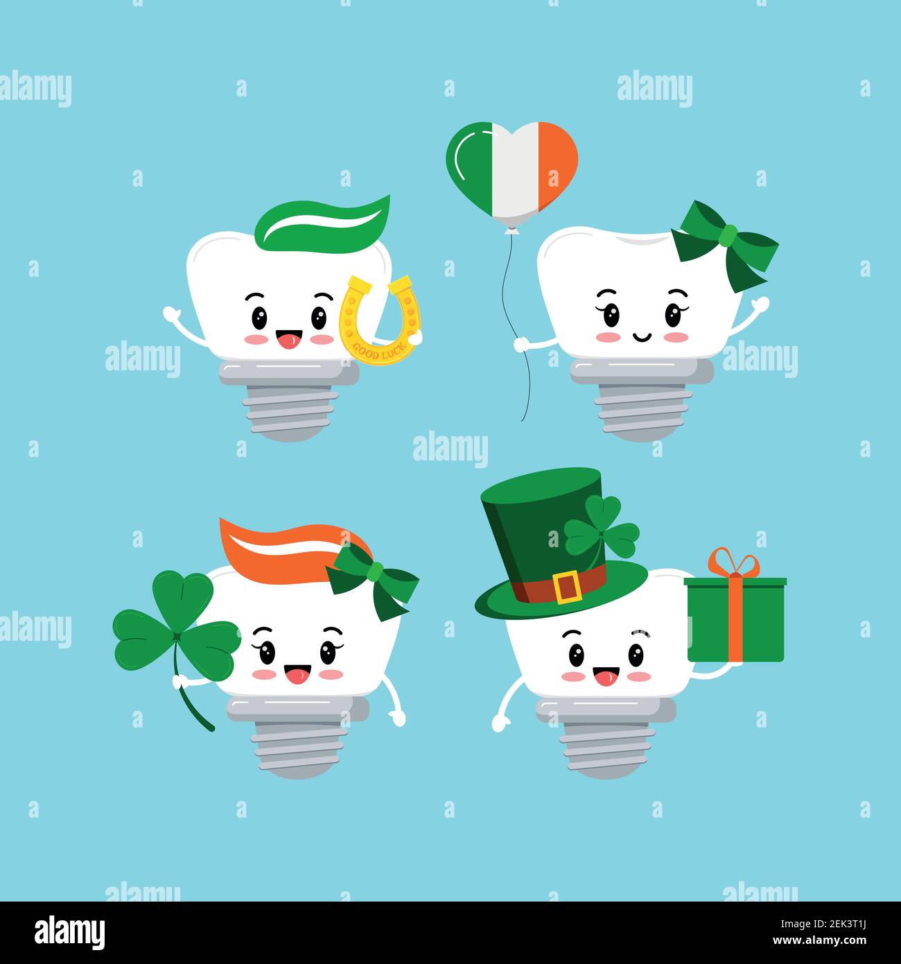 St Patrick cute teeth dental implant icon set isolated Stock Vector ...