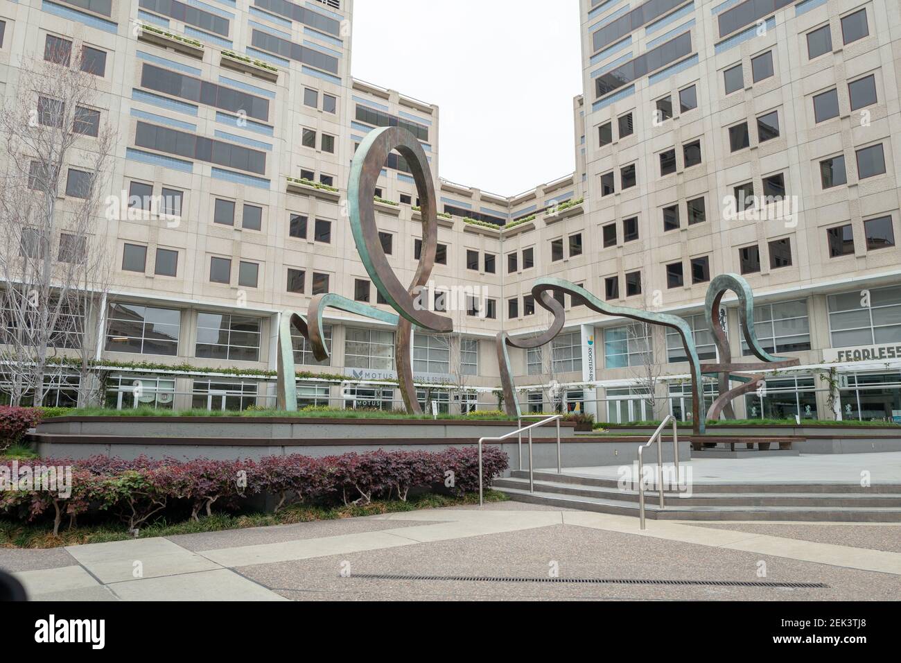 Office park with building housing headquarters of delivery service