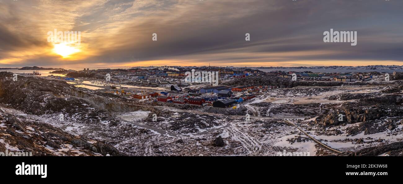 overview onto a part of the capital city of Nuuk in Greenland Stock Photo