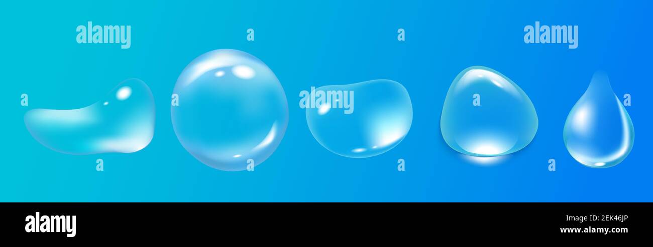 Transparent drops isolated on blue background.  Stock Vector