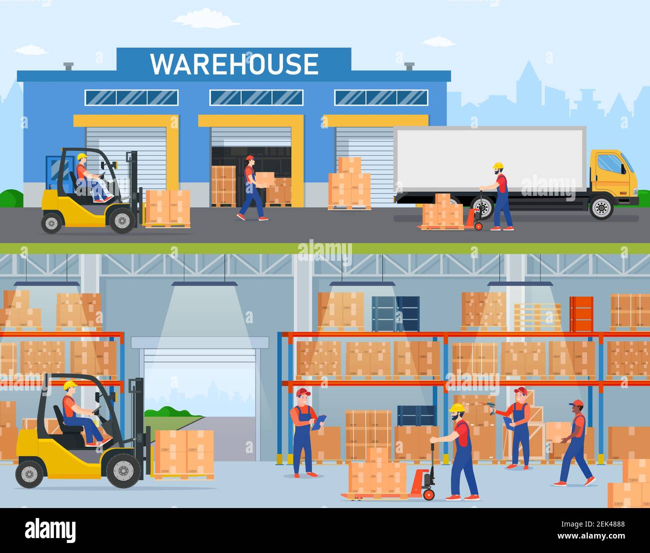 Warehouse horizontal banners Stock Vector