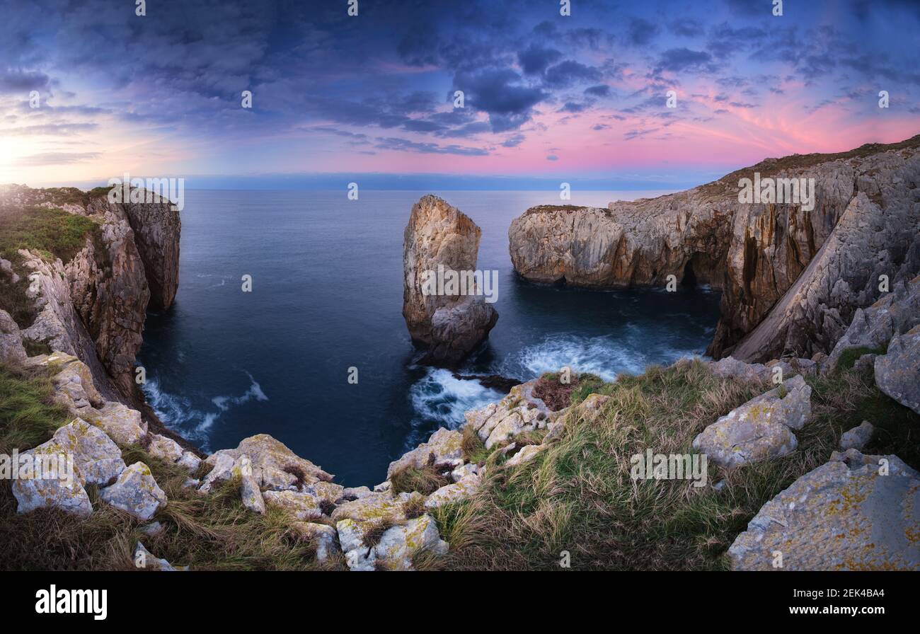 panoramic view of the cliffs of hell in ribadesella, asturias. north of Spain. Stock Photo