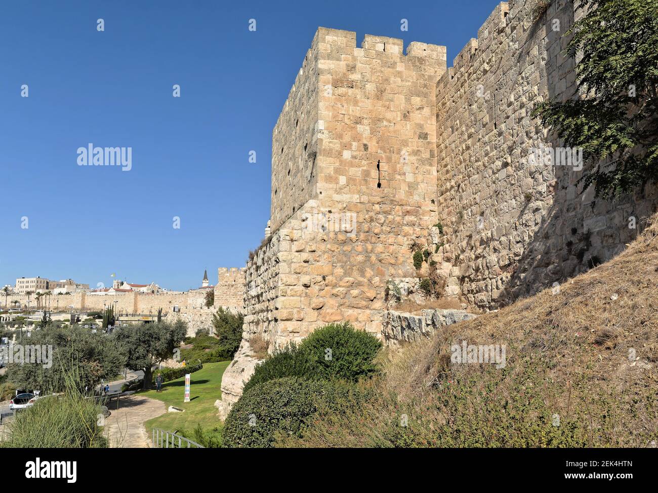 Western wall of the Old City of Jerusalem. A 16th century fortress wall