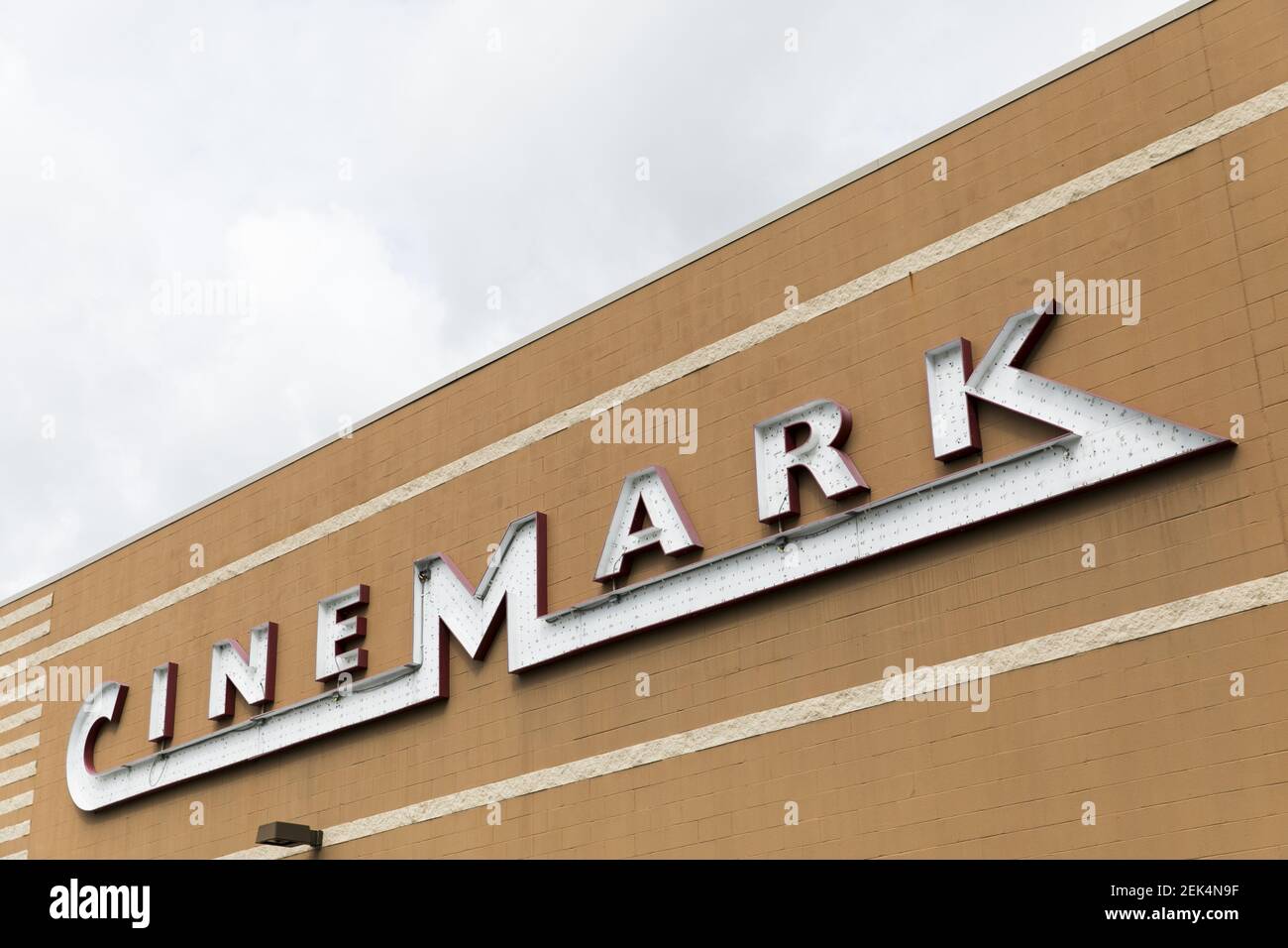 A logo sign outside of a Cinemark movie theater location in Bridgeport