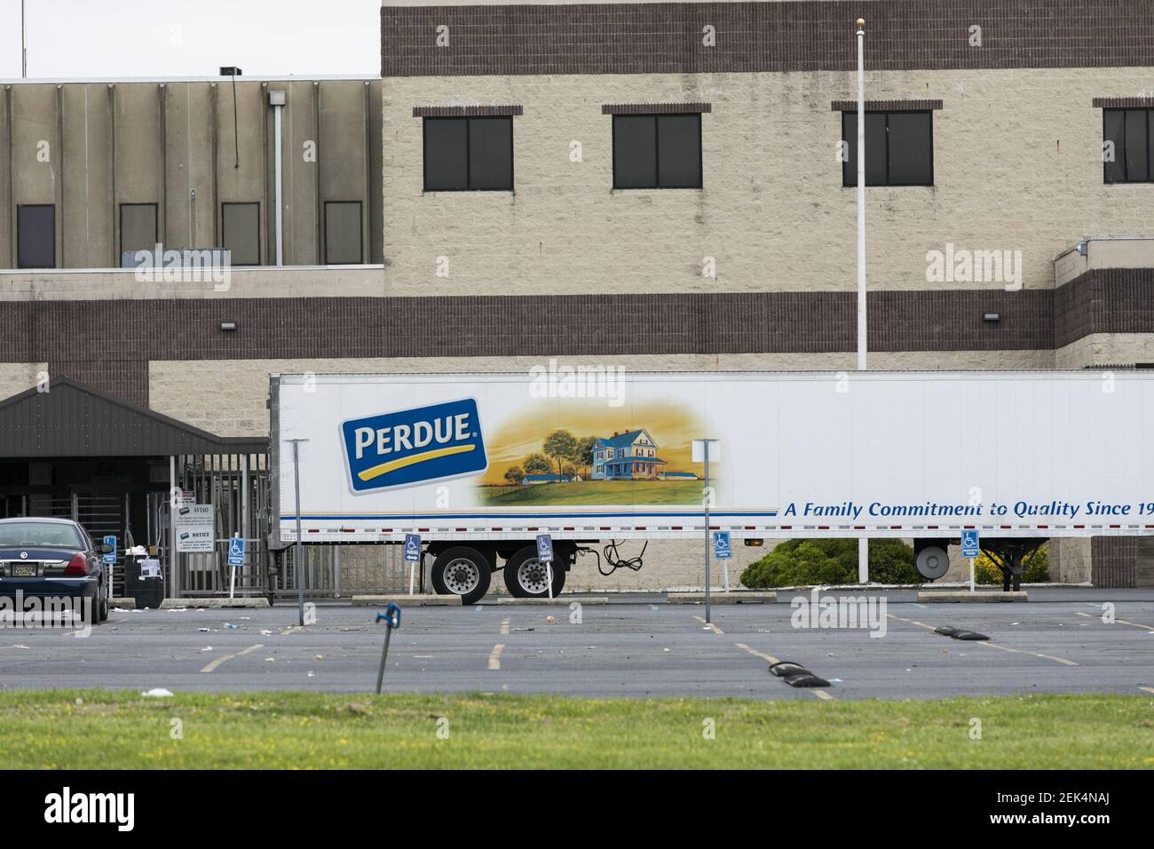 A logo sign outside of a Perdue Farms poultry processing plant in Milford, Delaware on May 25