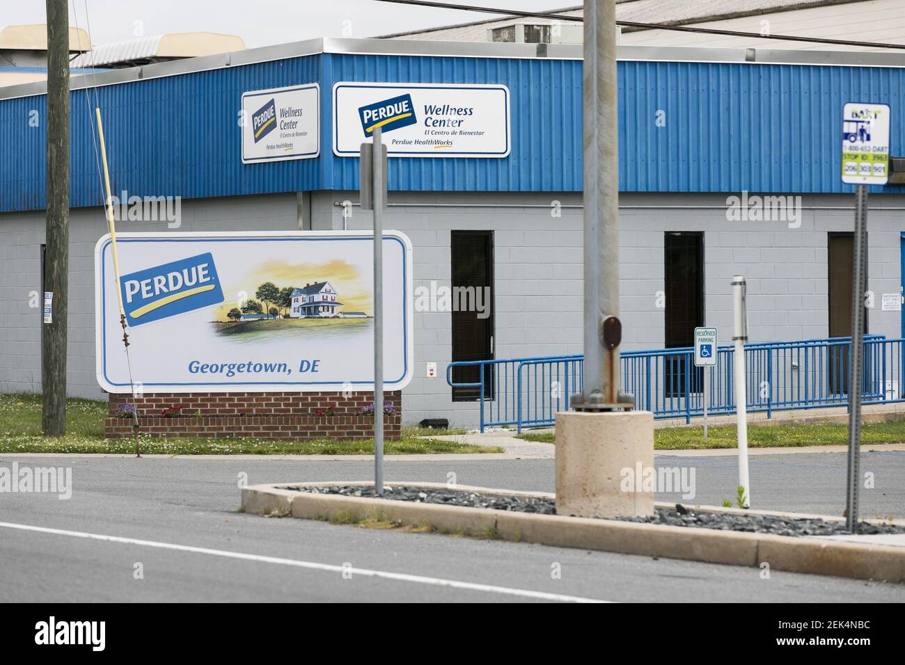 A logo sign outside of a Perdue Farms poultry processing plant in