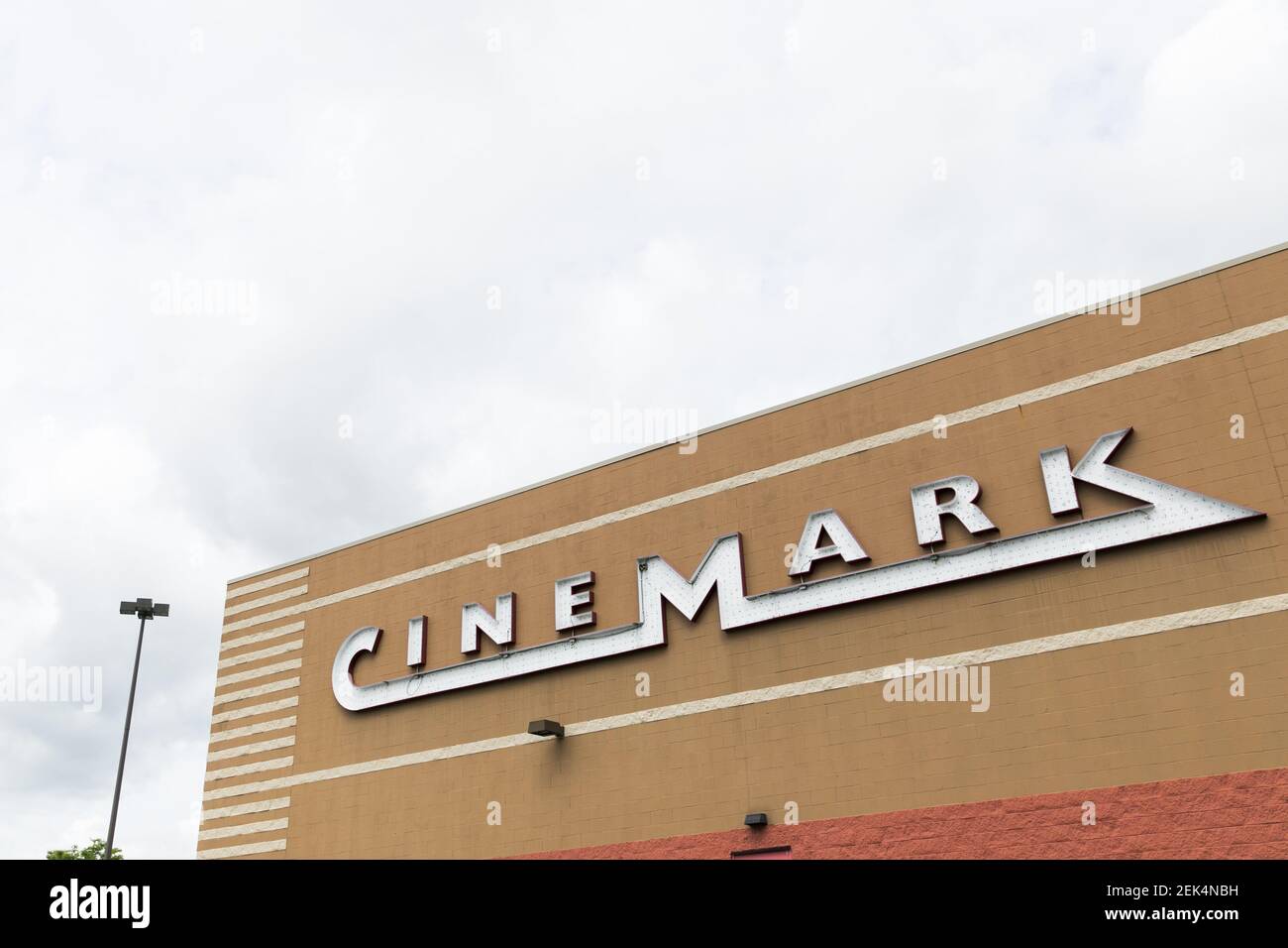 A logo sign outside of a Cinemark movie theater location in Bridgeport