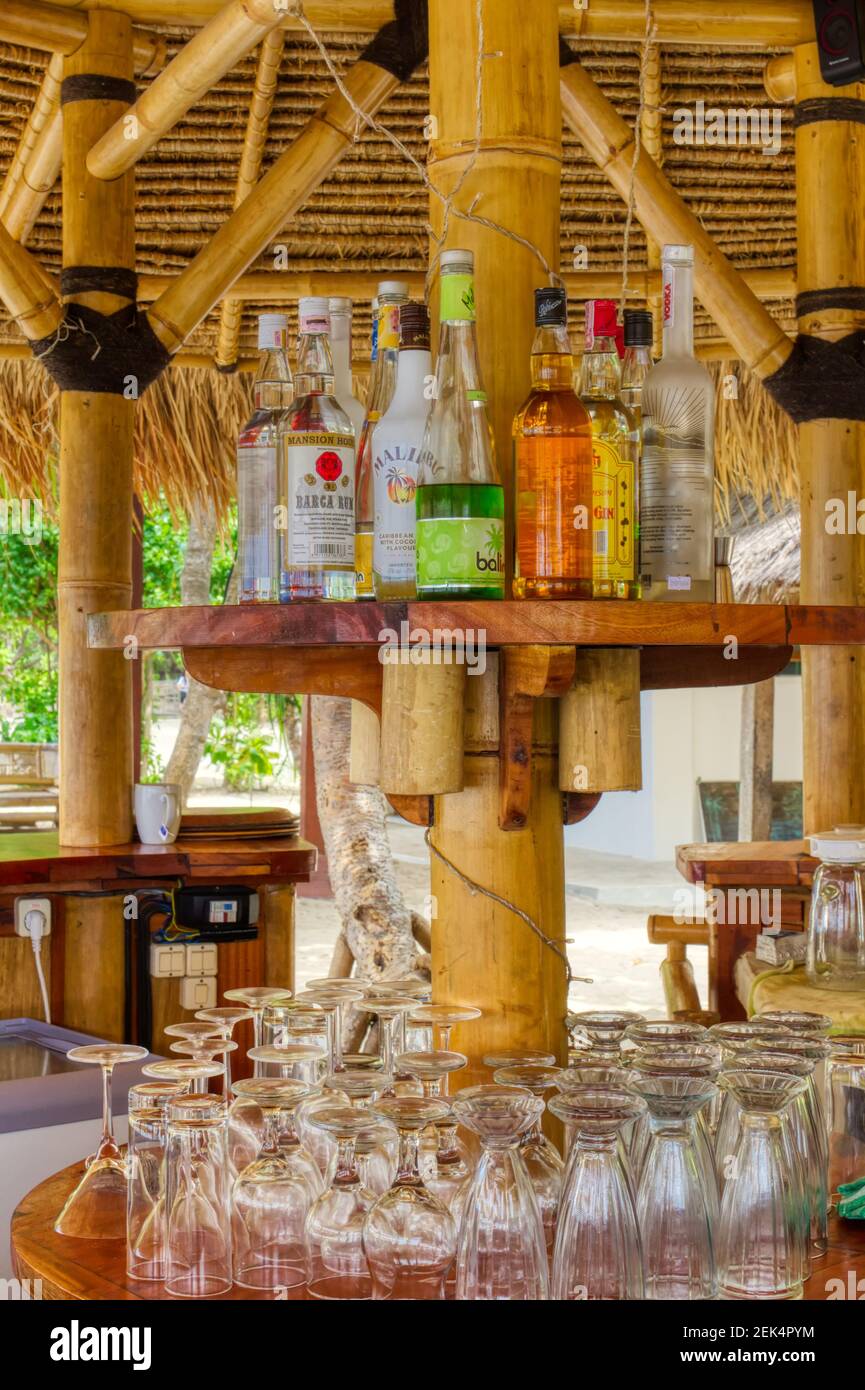 Bar on the beach of Gili Air 03.01.2017. Sunny morning after an active night. Stock Photo