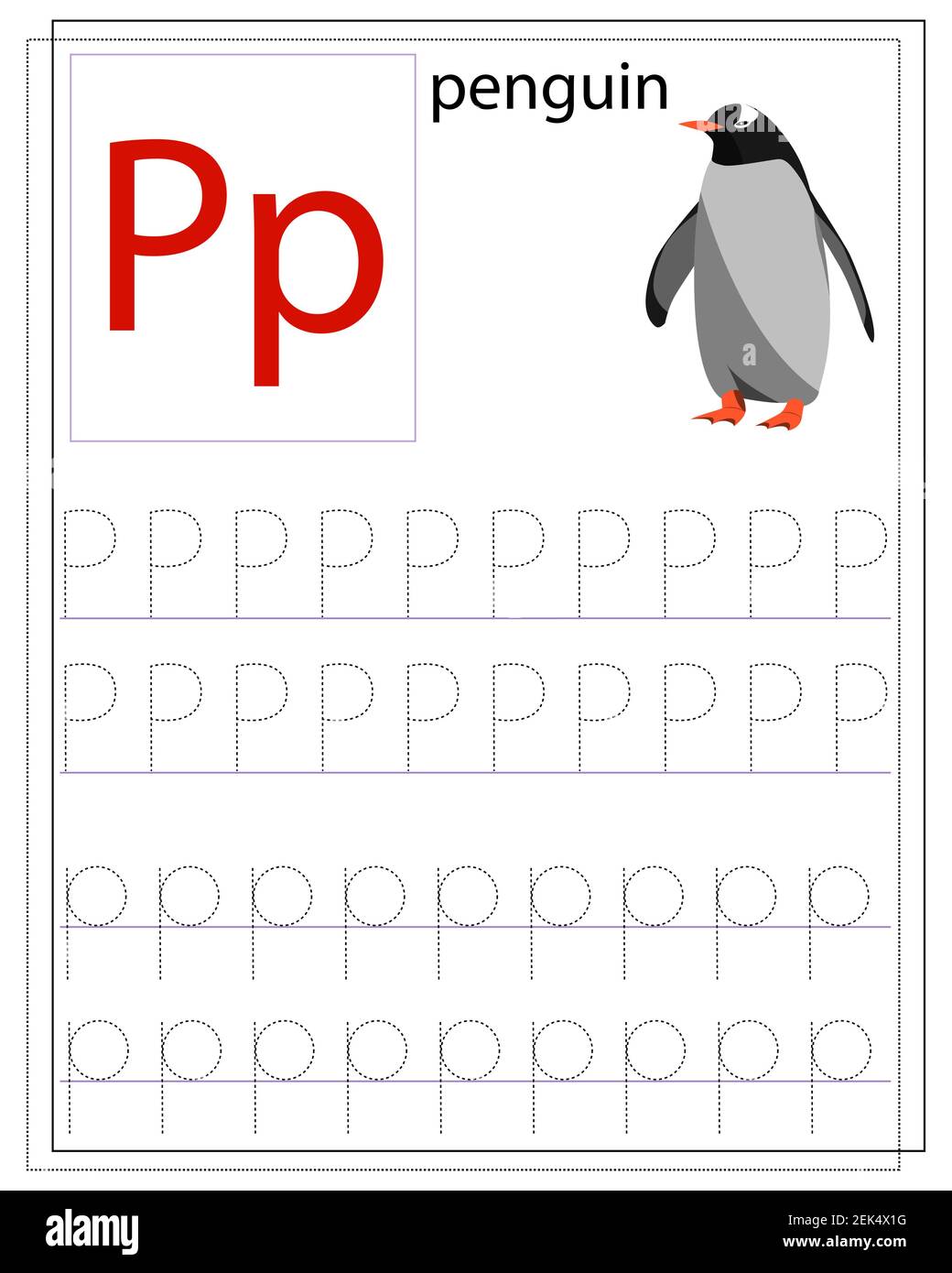 A worksheet for children with the letter P to learn the English alphabet. Stock Vector