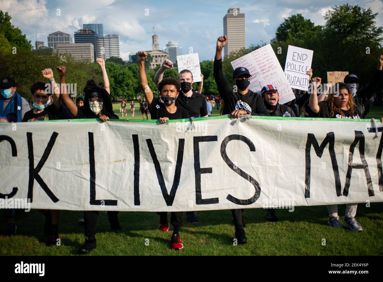 Demonstrators return to Bicentennial Park during a protest organized by  Teens for Equality, a student-led organization in Nashville, Tenn., on June  4, 2020. Thousands of people marched in protest against police violence