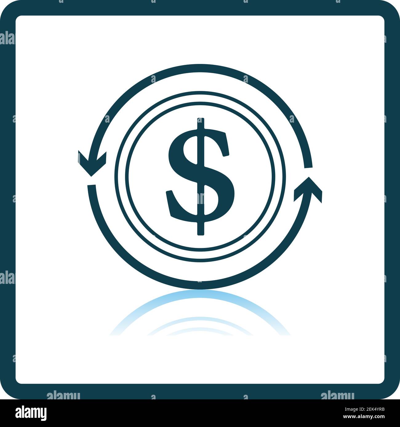 Cash Back Coin Icon. Square Shadow Reflection Design. Vector Illustration. Stock Vector