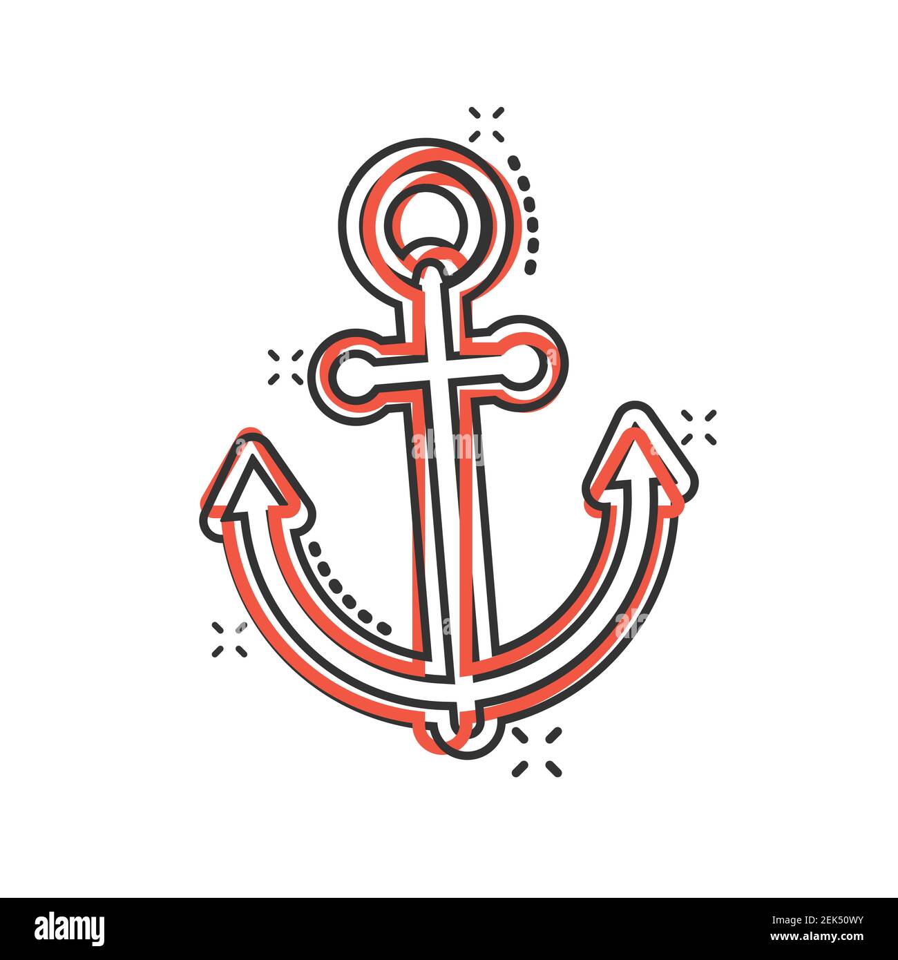 Boat anchor icon in comic style. Vessel hook cartoon vector