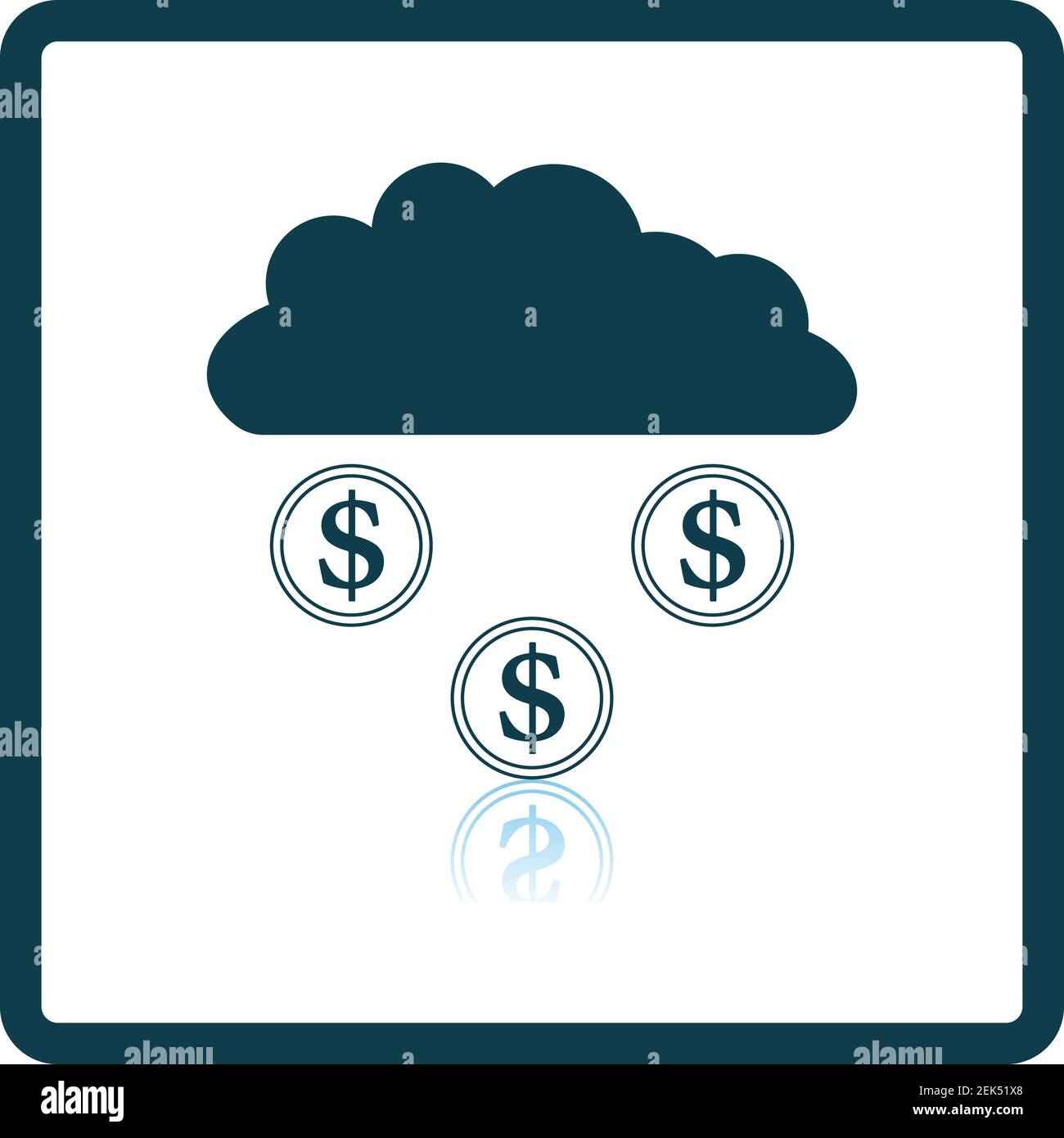 Coins Falling From Cloud Icon. Square Shadow Reflection Design. Vector Illustration. Stock Vector