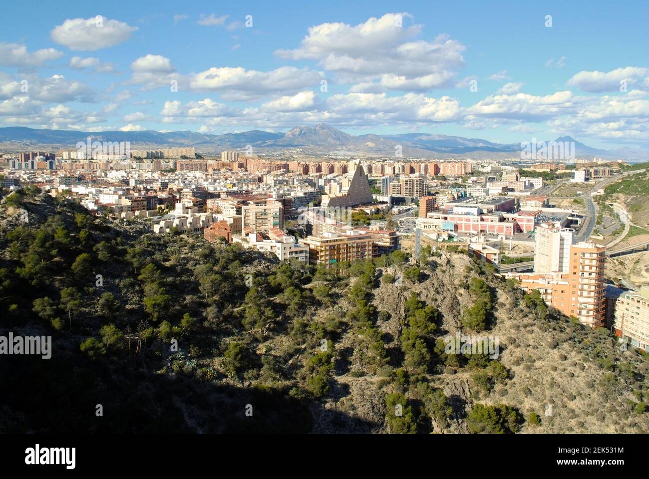The outskirts of Alicante, Spain, with lots of tall blocks of flats. Stock Photo