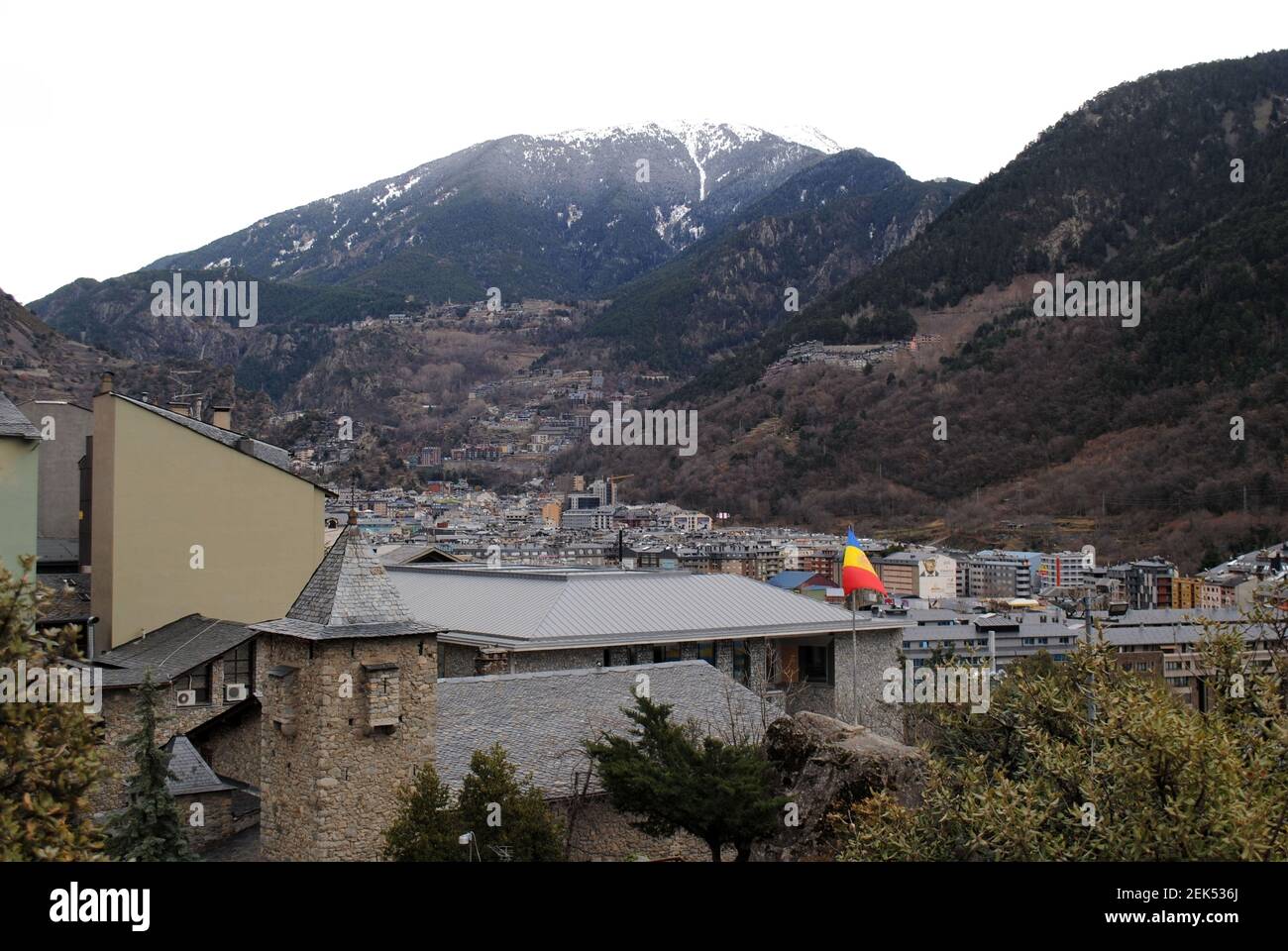 The skyline of Andorra's capital, Andorra la Vella Stock Photo