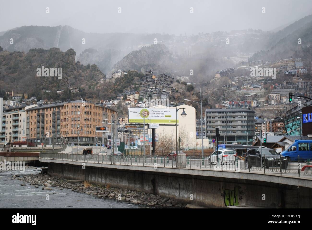 The skyline of Andorra's capital, Andorra la Vella Stock Photo