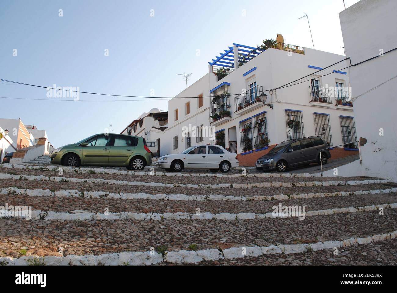 A quiet residential part of Ayamonte, Spain, with typican Andalusian whitewashed houses. Stock Photo
