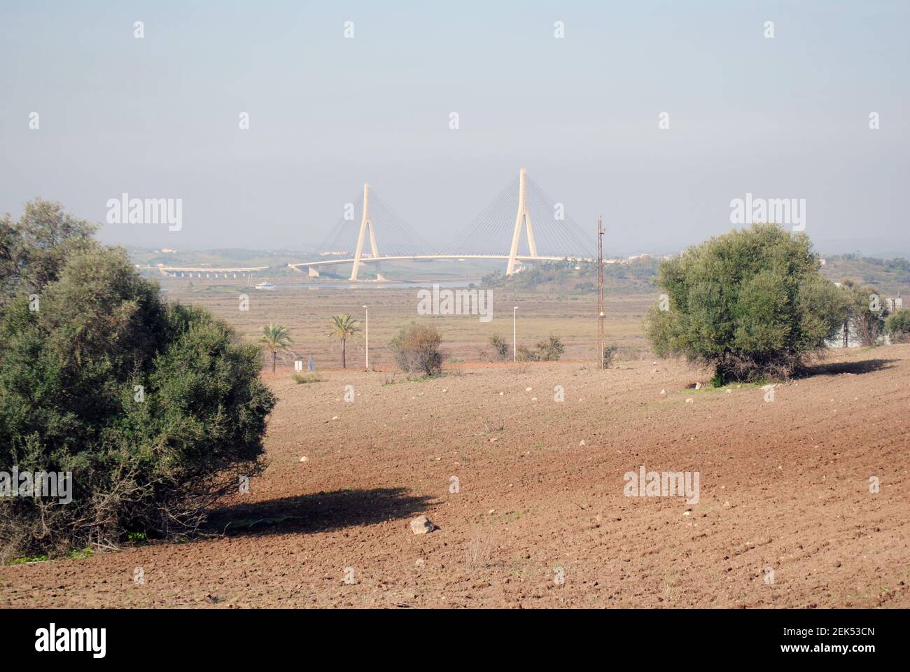 The Guadiana International Bridge between Portugal and Spain viewed from the Spainsh side. Stock Photo