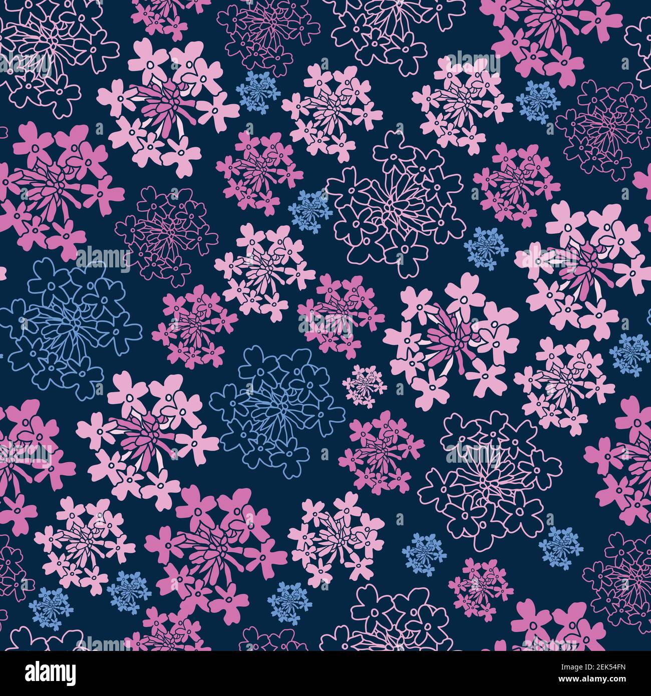 Seamless pattern with silene silhouettes on dark blue background Stock Vector