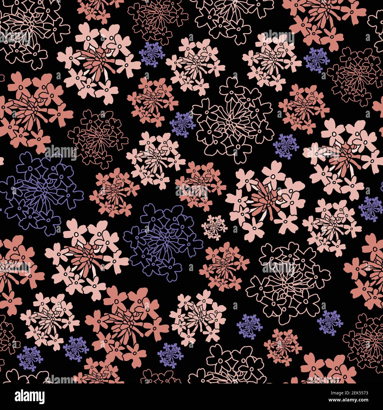 Seamless pattern with silene silhouettes on black background Stock Vector