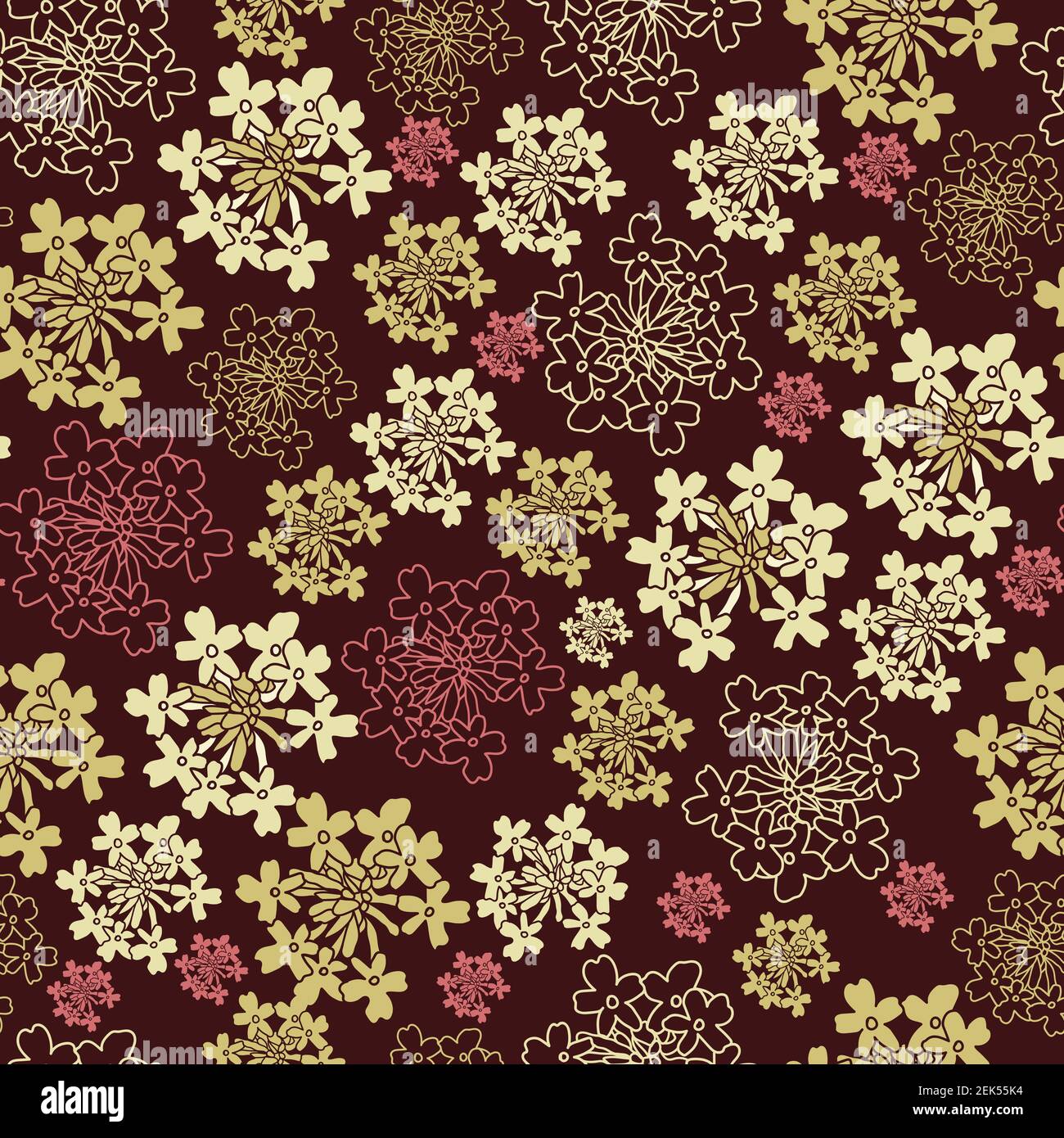 Seamless pattern with silene silhouettes on burgundy background Stock Vector