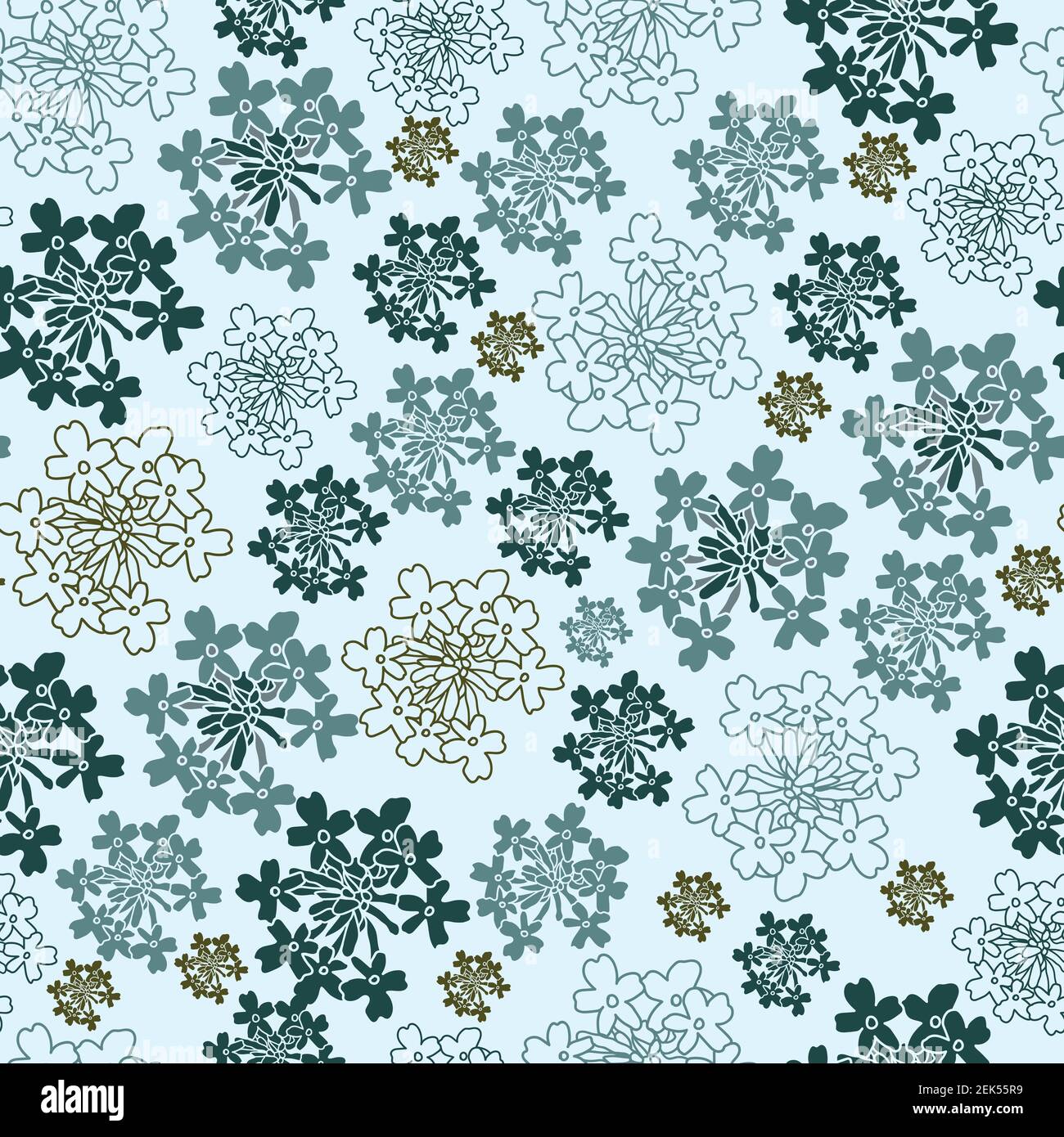 Seamless pattern with silene silhouettes on light blue background Stock Vector